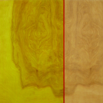 Anziana, 2006, oil enamel, varnish, and sand on birch panel, 2006, 24 x 36 in
